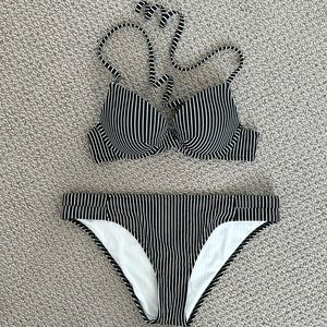 Shade & Shore Black and White Stripe Bikini